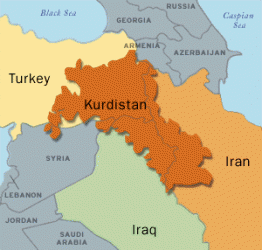 Koerdistan ligt over vier bestaande staten